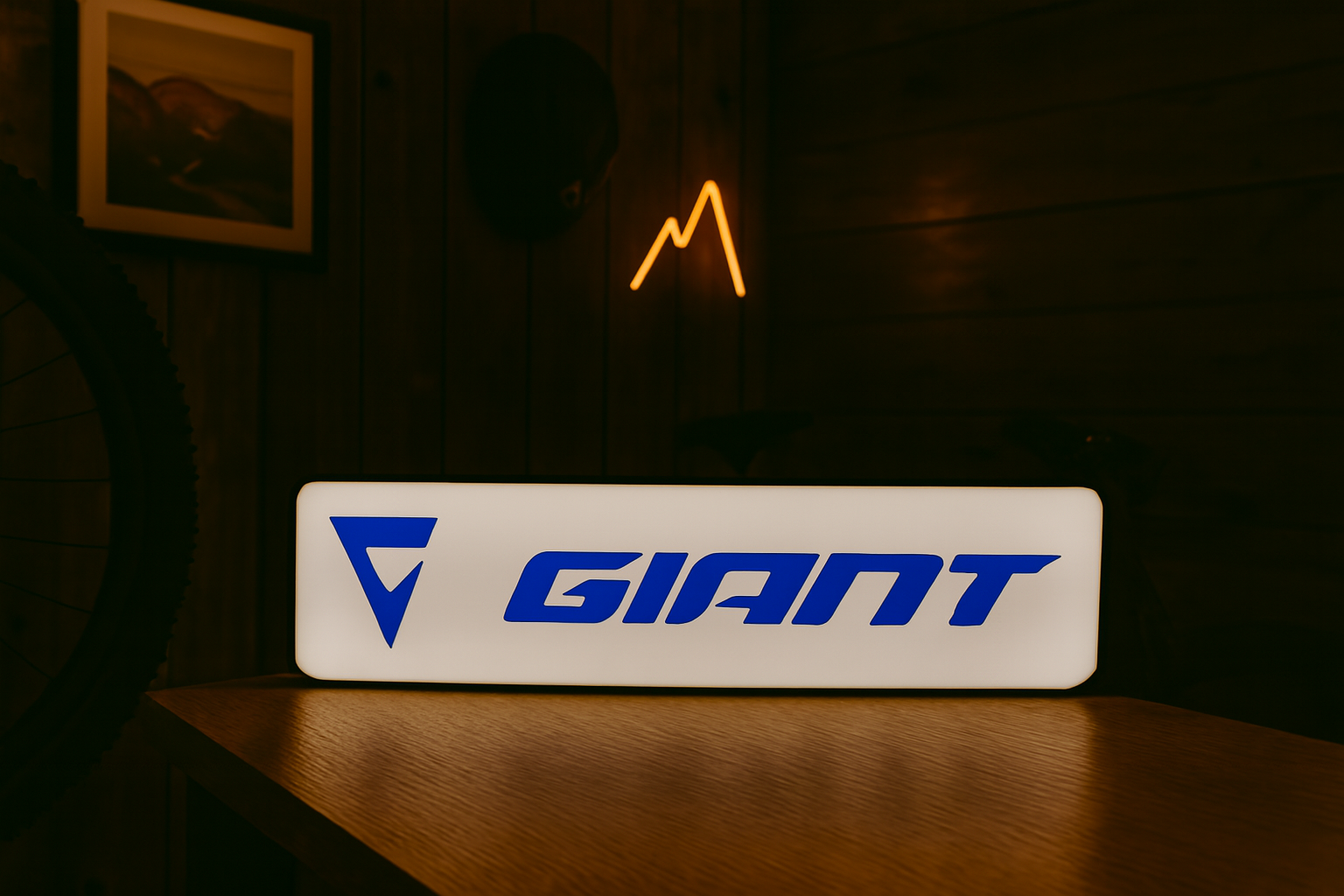 Illuminated Giant light box glowing blue and white logo