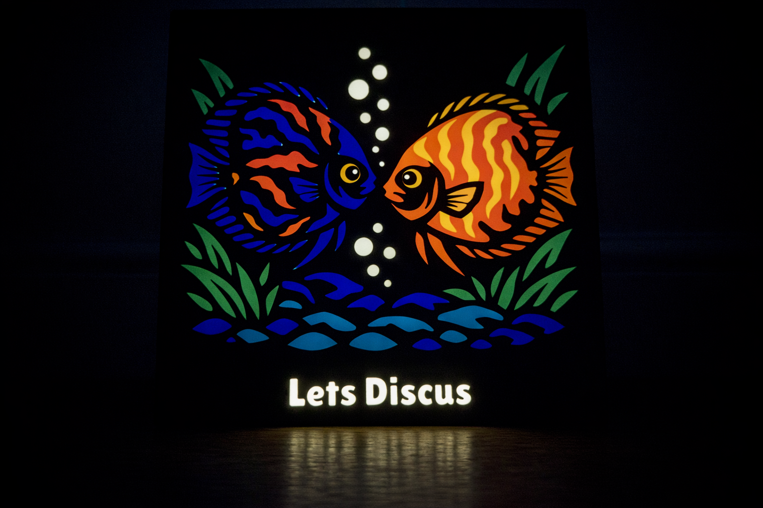 Lets Discus light box in a dark room